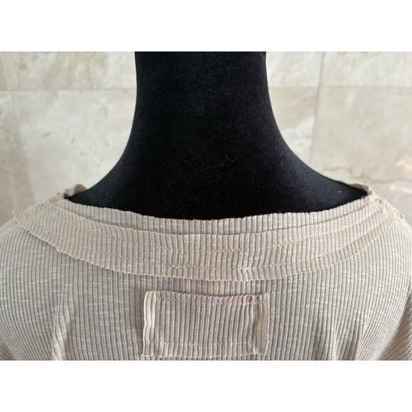POL Beige Ribbed Knit Top - Small Cottagecore Holiday Boho Neutral Slouchy Layer - Picture 9 of 11